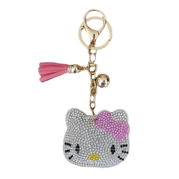 Hello Kitty Puffy Rhinestone Key Chain/ Purse Charm - Picture 1 of 2